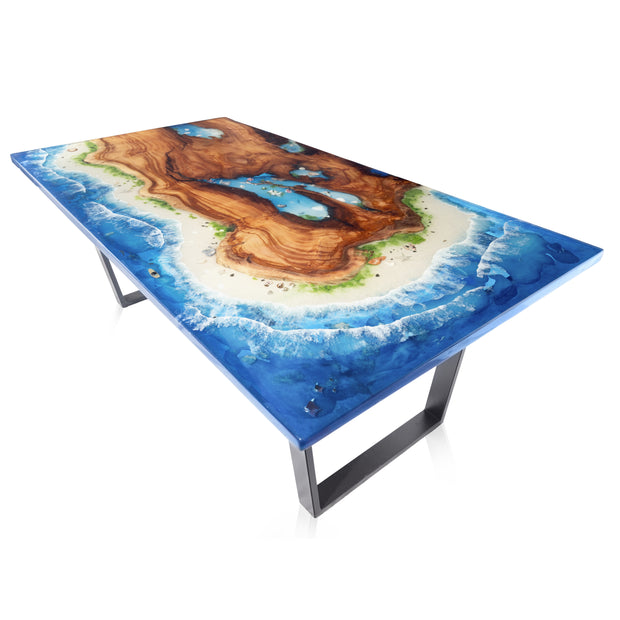 Rectangle Epoxy Resin Dining Table - Beach Pattern
