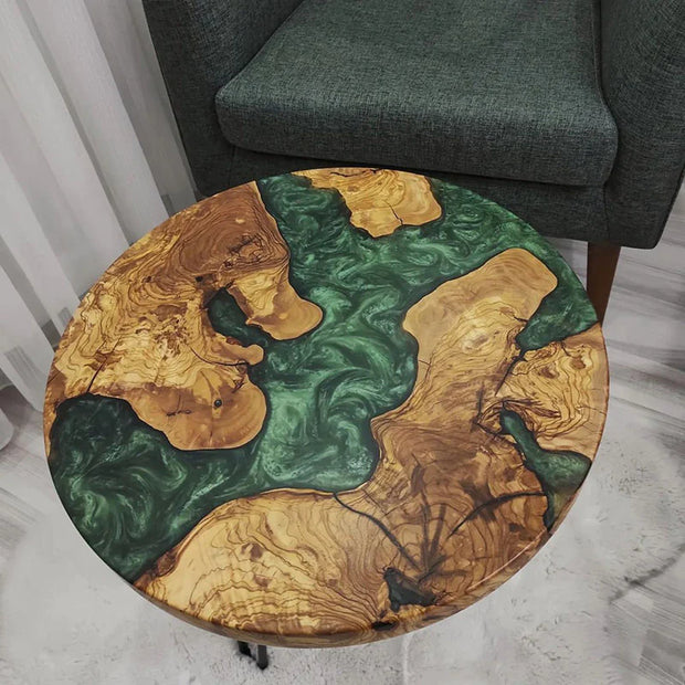 Round Epoxy Resin Coffee Table - Green