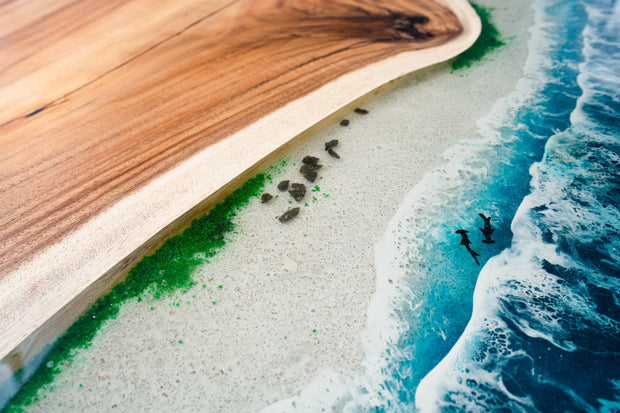 Rectangle Epoxy Resin Dining Table - Beach Pattern