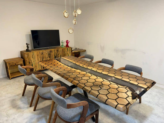 Rectangle Epoxy Resin Dining Table - HoneyComb