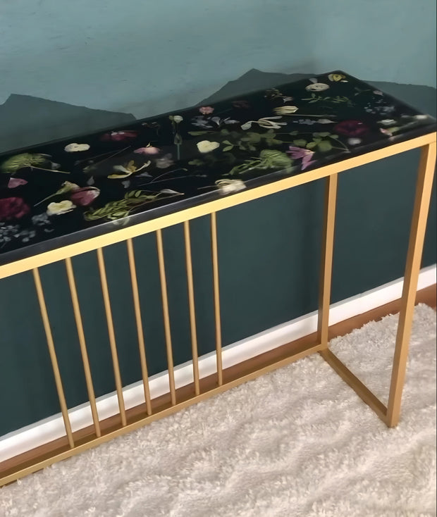 Rectangle Epoxy Resin Coffee Table -  Floral Pattern