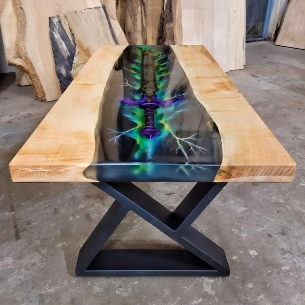 Rectangle Epoxy Resin Dining Table - Sword Theme