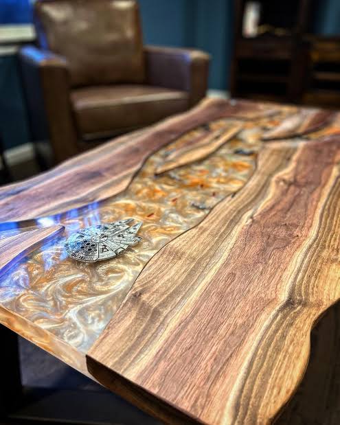 Rectangle Epoxy Resin Dining Table - Spaceship Theme