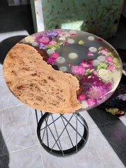Round Epoxy Resin Coffee Table - Floral Fusion