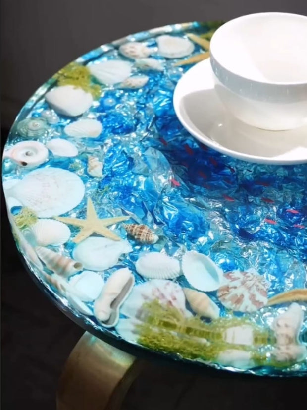 Round Epoxy Resin Coffee Table - Sea Shell Theme