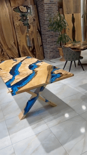 Rectangle Epoxy Resin Dining Table - Blue