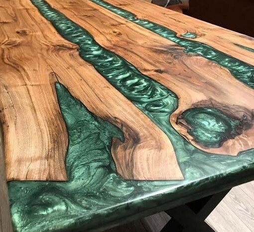 Rectangle Epoxy Resin Dining Table - Green