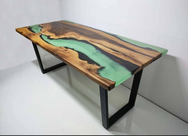 Rectangle Epoxy Resin Dining Table - Green