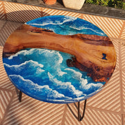 Round Epoxy Resin Coffee Table - Beach Pattern
