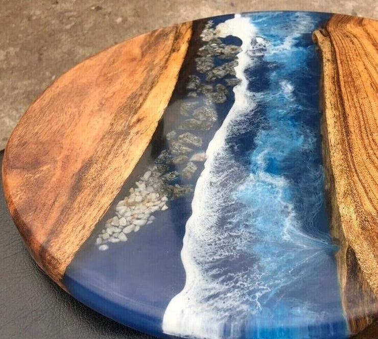 Round Epoxy Resin Coffee Table - Beach Pattern